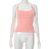 Women's Solid Color Sleeveless Bare Back Strap U Tie Beads Tight Wool Vest DJPT