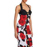 New Small Fragrant Rose Knitted Banda Dress Sexy Hanging Neck Gold Buckle Elastic Dress