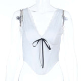 Summer New Lace V-Neck Bumped Ribbon Belt Belt Sling Vest Top DJPT