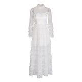 Elegant High-End Dress Women's New Spring 2025 Round Lace Splicing Perspective Mesh Yarn Cake Dress