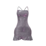 Slings Fine Flashy Dew Back Dress 2025 Summer New Lotus Edge Ass Dress DJPT