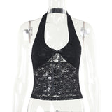 Autumn 2025 New Hanging Neck Top Sexy V-Neck Lace Babes Waistcoat Woman DJPT