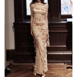 Super Fairy Flower Net Dress Romantic Chic Waist Fishtail Sling Skirt 2024 New