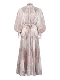 Temperament Court Style Dress 2025 New Print Single-Dlocked Long-Sleeved Summer Dress