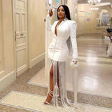 Women's Deep V Sexy Waist Tight Long-Sleeved Tidew Dress DJPT