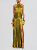 Women's Metallic Metallic Folding Fork With Hanging Neck Dress Sleeveless Back 8155 HZ0628