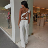 Women's Solid Color Sleeveless Sleeveless Back Strap Strap Strap Strap Trousers Set DJPT