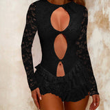 Women's Summer New Characters Empty Lace Long-Sleeved Leaf-Flaved Bracelet Dress DJPT