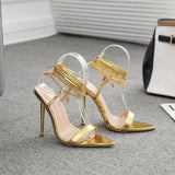 Pointed Toe Fine And Sexy Chain Tied With Roman Summer Sandals High Heels High Quality Shoes