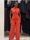 Suit With Orange Suction Loose Large Size Sleeveless Broad Leg Two-Set