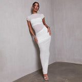 Women's Solid Color Round Collar Collar Collar Repair Kitted Folding Dress DJPT