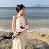 Woven-Back White Dress Design Small Thin Sexy Sanya Seaside Beach Dress Girl