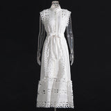 Retro Niche Design 2025 Summer Collar Sleeveless Hollow Perspective Design Solid Color Long Dress Dress Women's