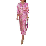 2025 New Women's Print Elegant Collar Long-Sleeved Shirt High-Waisted Skirt Fashion Suit Woman DJPT