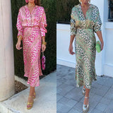 2025 New Women's Print Elegant Collar Long-Sleeved Shirt High-Waisted Skirt Fashion Suit Woman DJPT