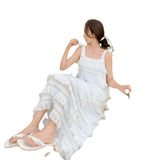 Heavy Industry Design With White Sling Dress Women's Summer 2024 New Chiffon Sleeveless Cake Dress