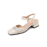 Size Women's Shoes Wrapped Head Thick Heel One-Word Sandals Women 2025 Summer New Low Heel Women's Shoes High Quality Shoes