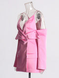 Trend Royal Sister Design Suit 2025 Spring New Shoulder Sling Hollow Design Pink Coat Woman