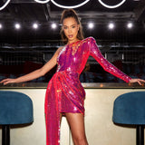 And Summer New Women's Dress Sexy One-Shoulder Squins Repair Dress