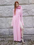 Early Autumn Famous Rose Three-Dimensional Flower Horn Sleeve Sexy Open Fork Gentle Dress Dress