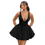 Summer Sexy Deep V Suspension Dress Girt Laming Slim Short Dress Girl DJPT