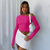 Women's Clothing 2025 Autumn And Winter 2025 New Long-Sleeved Slender Collared Shoulder Hottie Top DJPT