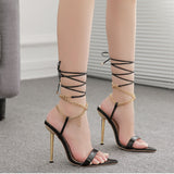 Pointed Toe Fine And Sexy Chain Tied With Roman Summer Sandals High Heels High Quality Shoes