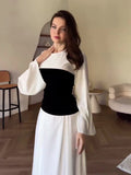 Autumn New Black And White Splicing Famous Design Feel Waist Thin Dress Dress Dress Dress Dress Dress Woman