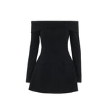 Sexy Wind Shoulder A Swing Dress Woman Autumn New Temperament Elegant Body Ass Skirt DJPT