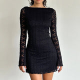 Autumn 2025 New Fashion Temperament Sexy Knitted Lace Short Dress Woman DJPT