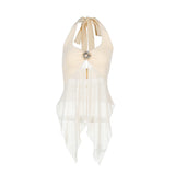 Top Femininity Ins Babes Sexy Hanging Neck Yarn Sling Vest Woman DJPT