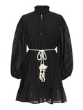 Vintage Dress Women's Dress 2025 Spring New Stand-Necked Lace Lantern Sleeve With Short Skirt