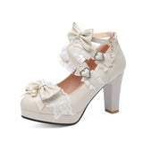 Sweet Bow Lolita Lace Candy Shoes Coarse Heel Single Shoes 32-43 Shoes High Quality Shoes