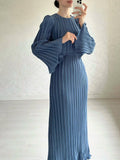 Women's Clothing Autumn 2024 New Long Dress Temperament Folding Horn Sleeve Mid-Long Dress