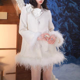 Temperament High-End Cloaked Round Collar Pearl Bow 50 Wool Double-Sided Hair Coat Coat Winter