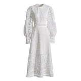 Shooting Autumn New High-End Water-Soluble Lace Dress Heavy Industry Splicing Lace Women's Lantern Sleeve Dress
