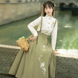 Design New Green Hanfu Women's Chinese Wind Shirt Back Skirt Two-Piece Set 8431