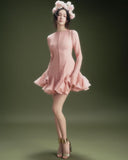 A-Word Puffed Dress Vietnamese Niche Autumn Collared Horn Sleeves Single-Clip-Enveheded Butbum Skirt Skirt