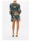 Autumn And Winter Australian Tide Brand CML Retro Court Silk Print V-Neck Dress