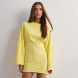 Women's Summer New Solid Color Repair Sexy Long Sleeve Packed Husca Dress Woman DJPT