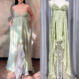 Design Lace Splicing Dress 2024 New Fashion V-Neck Braeed Sling Skirt