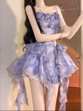 A line Spaghetti Straps Lilac Organza Short Homecoming Dresses Party Dress Birthday Outfits SD1202