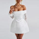 Autumn 2025 New Ass Skirt Small Fragrant Temperament Sexy Shoulder Lace Dress DJPT