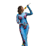 Rose-Print Striped Long-Sleeved Dress 2025 Summer New Temperament-Packed And Hip Dress Girl DJPT