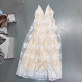 Sling With Deep V Sexy Mesh Embroidered Dress Maternity