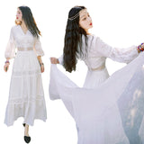 Tibet Tourism Wearing Skirt Heavy Industry Hollow Design White Dress Seaside Sanya Travel Beach Dress