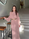 Half-High Collar Cover Fashion Languid Knitted Long Dress In Autumn And Winter 2024