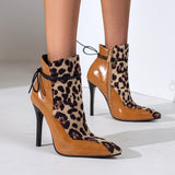 British New Color Leopard-Print Headed Knight Boots Fine High Heel Boots 40-48 Size High Quality Shoes