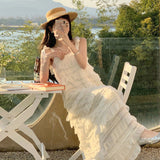 Heavy Industry Design With White Sling Dress Women's Summer 2024 New Chiffon Sleeveless Cake Dress