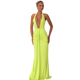 Women's Summer New Solid Color Hanging Neck Sleeveless Back Sexy Dress Woman DJPT